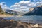 Lake Minnewanka beautiful landscape in summer day. Banff National Park, Canadian Rockies.