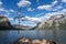 Lake Minnewanka beautiful landscape in summer day. Banff National Park, Canadian Rockies.