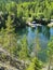 Lake Montferrand with turquoise water and catamarans in the Ruskeala Mountain Park on a sunny summer day