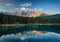 Lake with mountain forest landscape, Lago di Carezza