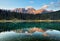 Lake with mountain forest landscape, Lago di Carezza