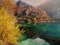 Lake in the mountains in autumn surrounded by