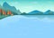 Lake in mountains flat color vector illustration