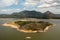 Lake and mountains. Tropical landscape of Sri Lanka.