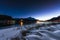 lake in the night with villages in the background