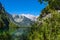 Lake Obersee with rocks and trees in the Berchtesgaden Alps, Germany