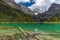 Lake Ohara hiking trail in cloudy day in Spring, Yoho, Canada