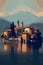 Lake Orta view, Island San Giulio, Italy. Travel concept waterfront of Pella.