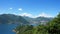 Lake panorama from `Monte Isola`. Italian landscape. Island on lake. View from the island Monte Isola on Lake Iseo, Italy
