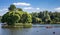 Lake in the park with boats in museum-reserve Tsaritsyno