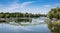 Lake in the park with boats in museum-reserve Tsaritsyno