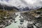 Lake path to mountain in Mont Cook Valley New Zealand