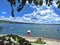 Lake Peten Itza\\\'s Tranquil Beauty: Flores Island and a Boat Grace the Picture-Perfect Setting in Peten, Guatemala