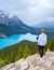 Lake Peyto in Banff National Park, Canada. Mountain Lake as a fox head is popular among tourist in Canada