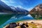 Lake Plansee with mountains reflecting in the water, Tyrol, Austria