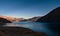 Lake Potrerillos, in Mendoza, Argentina, elevated view at dawn