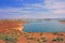 Lake Powell, USA - Scenic overview Glen Canyon Recreation Area while sunset starting
