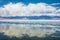 Lake with reflection of mountains and clouds on water