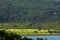 Lake reflection water forest summer fields harvest yellow