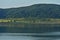 Lake reflection water forest summer fields harvest yellow