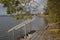 Lake riegsee in autumn, boardwalk with steps into the water