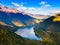 Lake Ritsa aerial panoramic view, Abkhazia