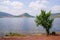 Lake Salagou french Lac wide panorama calm water and colorful hills in south france