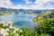 Lake of Sete Cidades with hortensia\'s, Azores