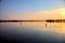 Lake and shore in the distance at twilight