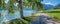 Lake shore panorama Buchau, tourist destination Achensee, summer landscape tirol