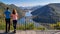 Lake Skadar - Couple looking at scenic view from Pavlova Strana on horseshoe bend of river Crnojevica, Montenegro