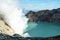 Lake and Sulfur Mine at Khawa Ijen Volcano Crater, Java Island, Indonesia.