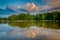 Lake at sunset, at Park Road Park, in Charlotte, North Carolina.