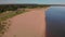 Lake Superior beach along highway. Aerial view.