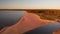 Lake Superior beach at sunset. Aerial view. Upper Peninsula , Michigan.