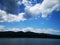 Lake surrounded by mountains and clouds