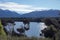 Lake of Te Anau with snowtopped mountains, New Zealand