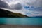 Lake Tekapo bright blue from the village shore