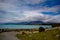 Lake Tekapo bright blue from the village shore