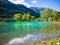 Lake Tenno surrounded by Italian alps.