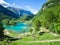 Lake Tenno surrounded by Italian alps.