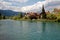 Lake Thun at Interlaken Switzerland and local houses.