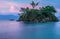 Lake Toba and Samosir Island Sumatra Indonesia. Huge volcanic caldera covered by water, long exposure at sunset