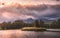 The Lake under The Peaks at Sunset