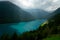 The lake Vernagt-Stausee on a cloudy day in summer