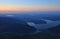 Lake Vierwaldstattersee and Lucerne just before sunrise