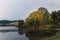 Lake view in autumn. Artificial Lake of Tirana, Albania