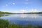 Lake view, calm water and sunny day