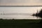 Lake view at dusk with heron