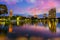 Lake view of Lumpini Park in the Thai capital`s city centre with